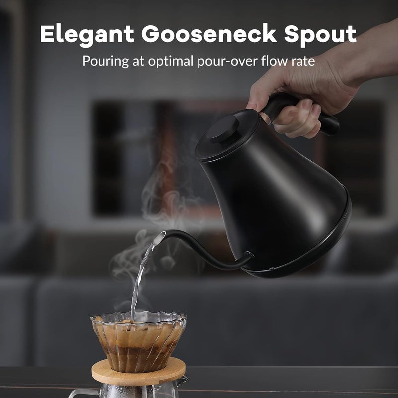 Mecity Electric Kettle Gooseneck Pour Over Kettle ±1℉ Temperature Control Quick Heating Water Boiler for Coffee & Tea & Formula Auto Shut Off Tea Kettle 1200 Watt, 0.8L, Matt Black, Barista Edition - Image 5